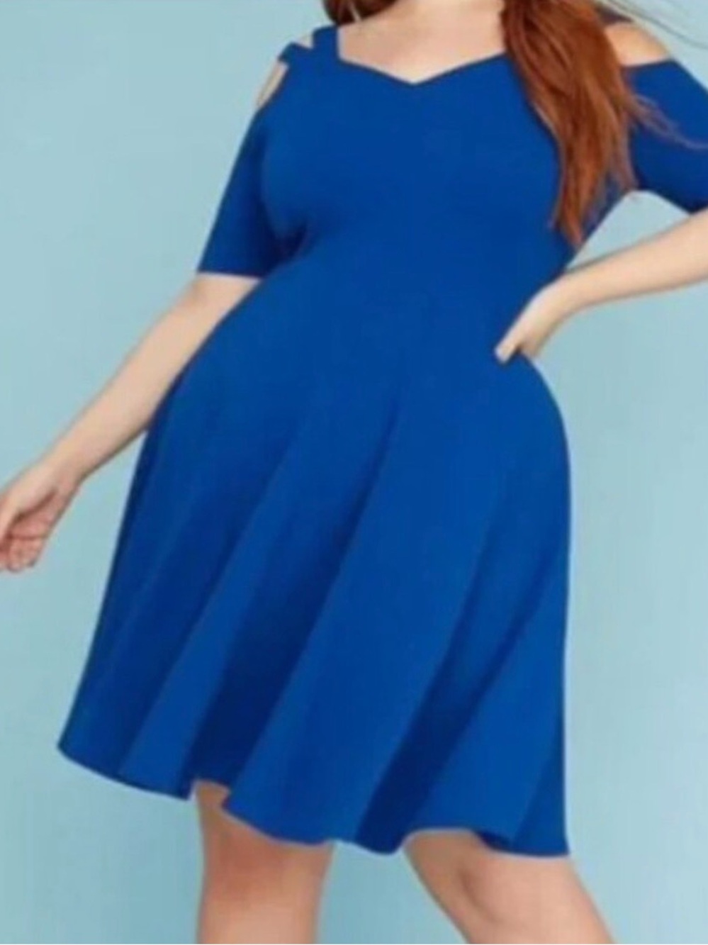 Eloquii Royal Blue Cold-Shoulder Fit & Flare Midi Dress (size 20 Petite)